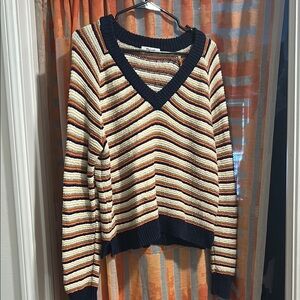 Madewell Blue and Cream V-Neck Sweater Nautical Style